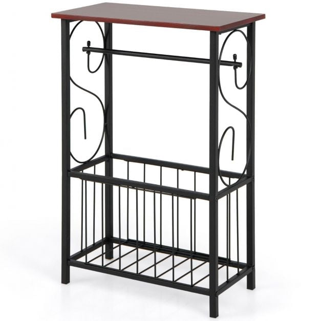 Narrow Bathroom Side Table with Toilet Paper Holder, Basket