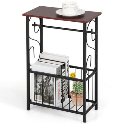 Narrow Bathroom Side Table with Toilet Paper Holder, Basket