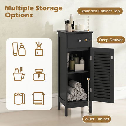 Narrow Bathroom Storage Cabinet with Adjustable Shelf, Black