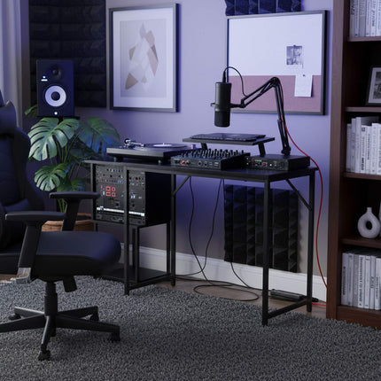Narrow Black Computer Desk with Monitor Shelf