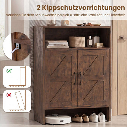 Narrow Brown Shoe Storage Cabinet with Open Shelf
