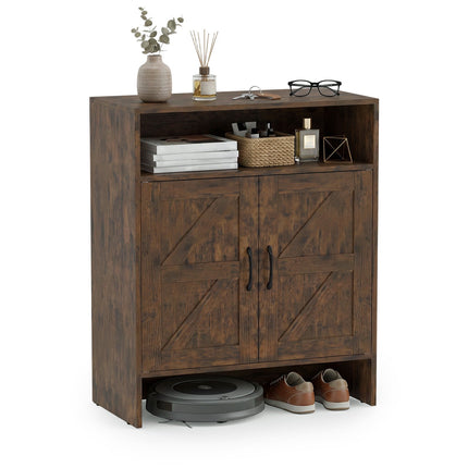 Narrow Brown Shoe Storage Cabinet with Open Shelf