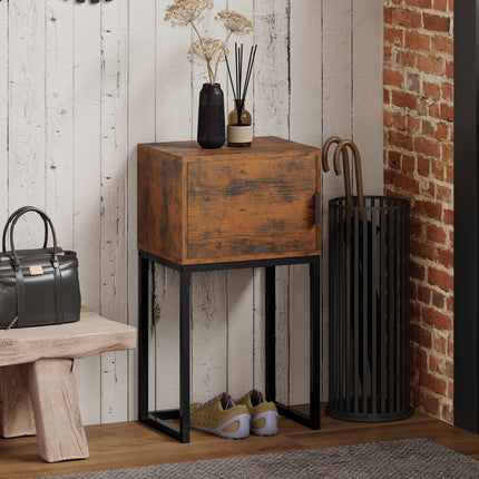 Narrow Console Table, Industrial Design, Rustic Brown, 40x30x76cm