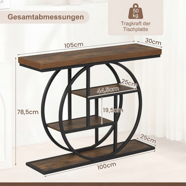 Smalle consoletafel met 4 open planken, industriële stijl