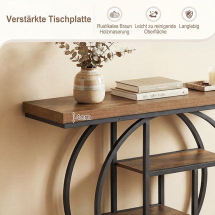 Narrow Console Table with 4 Open Shelves, Industrial Style