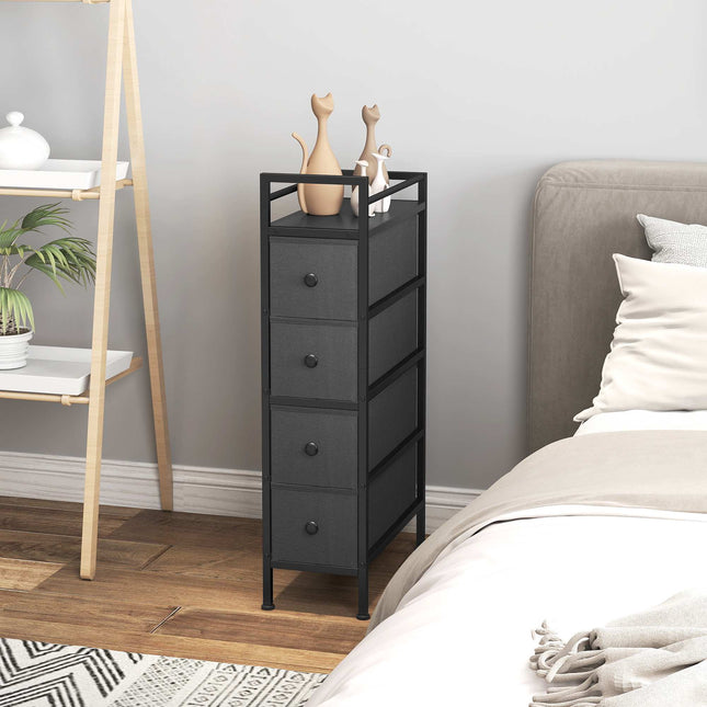 Narrow Fabric Dresser with 4 Drawers, Black, 20x43x81.5 cm