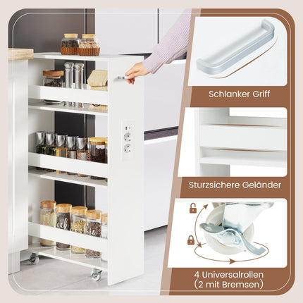 Narrow Rolling Storage Cart, 4-Tier with Charging Station