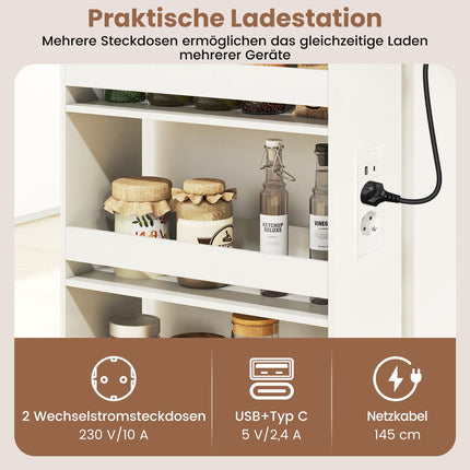Narrow Rolling Storage Cart, 4-Tier with Charging Station
