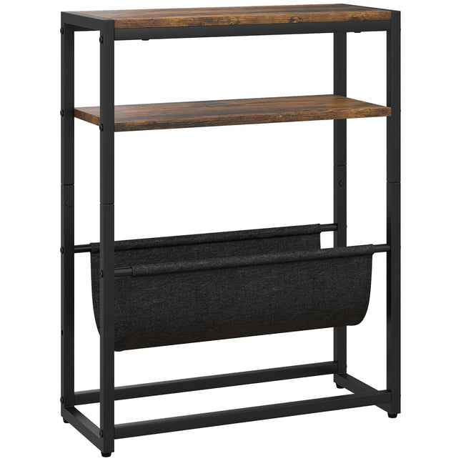 Smalle bijzettafel met 3 planken, V-vormig tijdschriftenrek, 43x18x56 cm