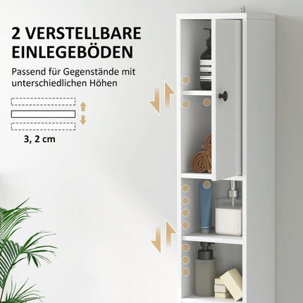 Tall narrow bathroom cabinet, adjustable shelf, white