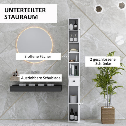 Tall narrow bathroom cabinet, adjustable shelf, white