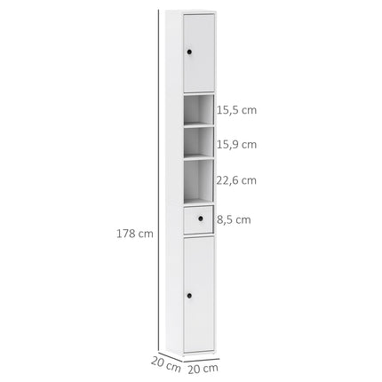 Tall narrow bathroom cabinet, adjustable shelf, white