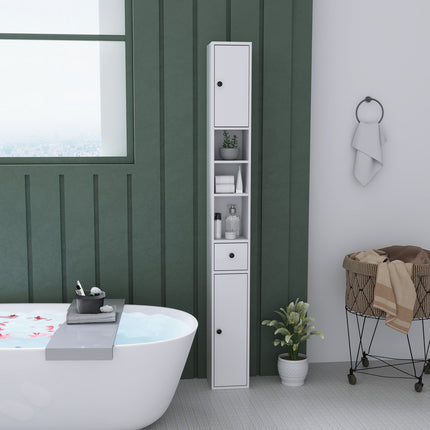 Tall narrow bathroom cabinet, adjustable shelf, white