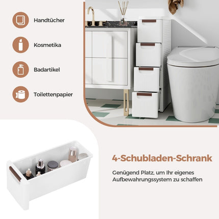 Narrow bathroom cabinet with 4 drawers & wheels niche shelf bathroom cabinet white
