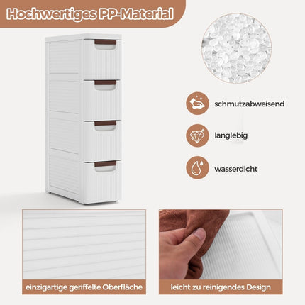 Narrow bathroom cabinet with 4 drawers & wheels niche shelf bathroom cabinet white