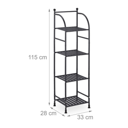 Narrow floor-standing shelf with 4 shelves