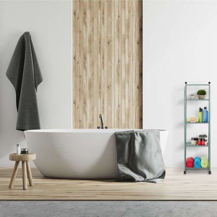 Narrow floor-standing shelf with 4 shelves