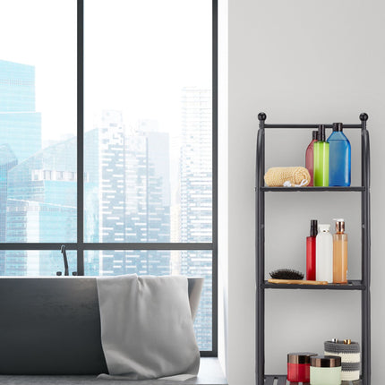 Narrow floor-standing shelf with 4 shelves
