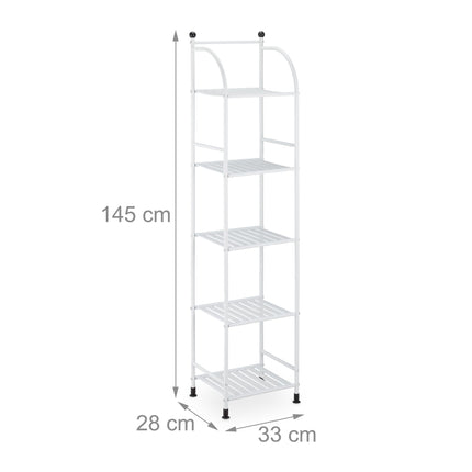 Narrow floor-standing shelf with 5 shelves