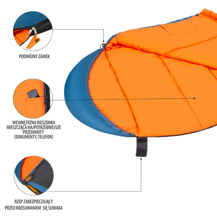 Navy Blue-Orange Sleeping Bag, Lightweight, Compact