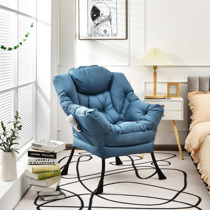 Navy Polyester Lazy Chair with Steel Frame and Side Pocket