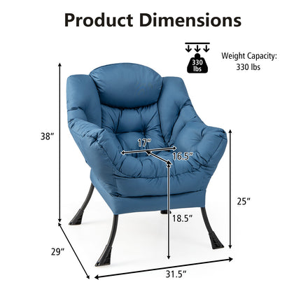 Navy Polyester Lazy Chair with Steel Frame and Side Pocket