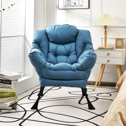 Navy Polyester Lazy Chair with Steel Frame and Side Pocket