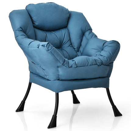 Navy Polyester Lazy Chair with Steel Frame and Side Pocket