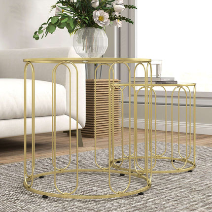 Nested Round Coffee Tables, Metal Frame, Glass Top