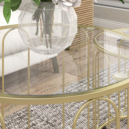 Nested Round Coffee Tables, Metal Frame, Glass Top