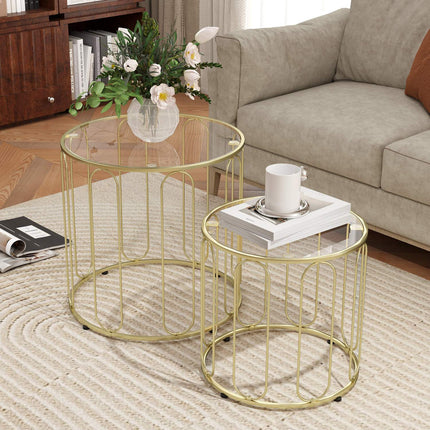 Nested Round Coffee Tables, Metal Frame, Glass Top