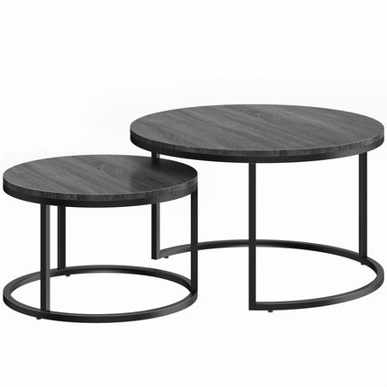 Nesting Coffee Table Set, Metal Frame, Wood Finish
