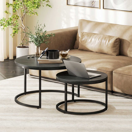 Nesting Coffee Table Set, Metal Frame, Wood Finish
