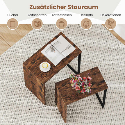 Nesting Coffee Table Set, Rustic Brown, Metal Frame