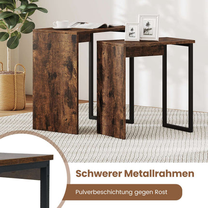 Nesting Coffee Table Set, Rustic Brown, Metal Frame