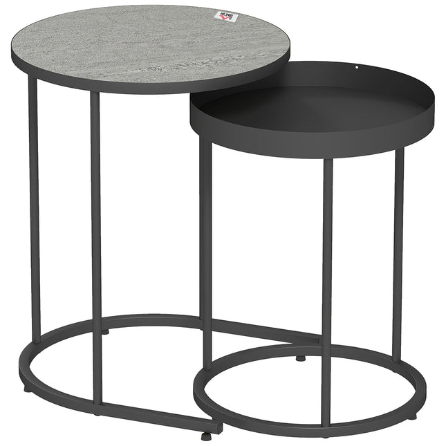 Nesting Coffee Tables Set, Metal Tray Design, Gray