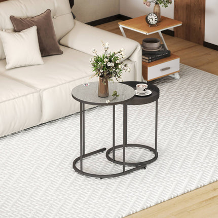 Nesting Coffee Tables Set, Metal Tray Design, Gray