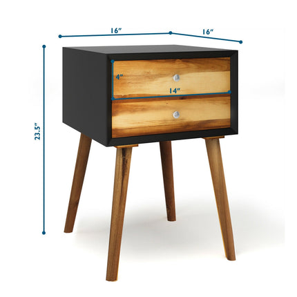 Nightstand Bedside Table, Acacia Wood, 2 Drawers
