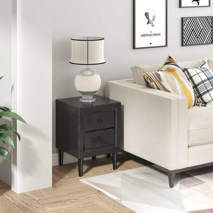 Nightstand Set of 2, 2-Drawer, Rubberwood Legs, Black