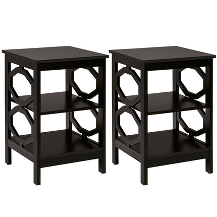 Nightstand Set of 2, 3-Tier Side Tables, Black