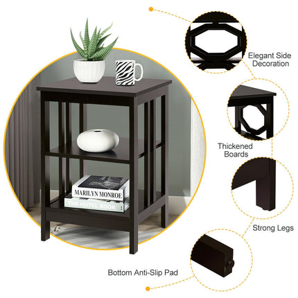 Nightstand Set of 2, 3-Tier Side Tables, Black