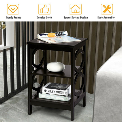 Nightstand Set of 2, 3-Tier Side Tables, Black