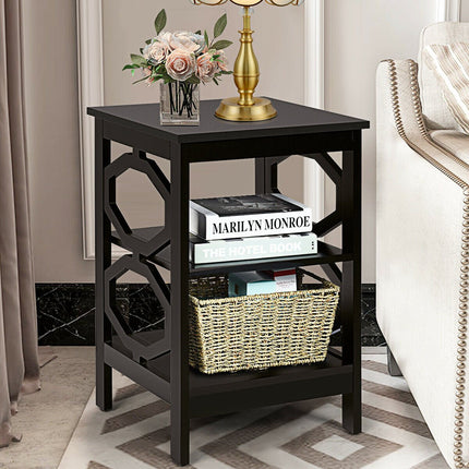 Nightstand Set of 2, 3-Tier Side Tables, Black