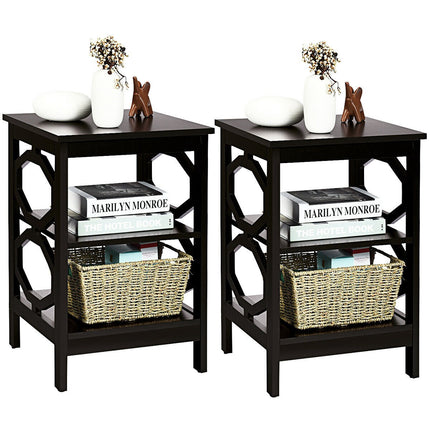Nightstand Set of 2, 3-Tier Side Tables, Black