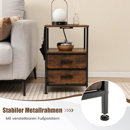 Nightstand Set with Charging Station & Storage, Brown
