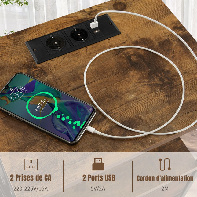 Nightstand With Charging Station, 2 Drawers, 6 Pockets