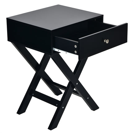 Nightstand With Drawer, X-Frame MDF, Black