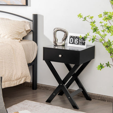 Nightstand With Drawer, X-Frame MDF, Black