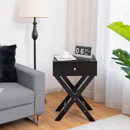 Nightstand With Drawer, X-Frame MDF, Black