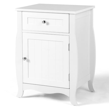 Nightstand With Drawer and Cabinet, Curved Legs, White